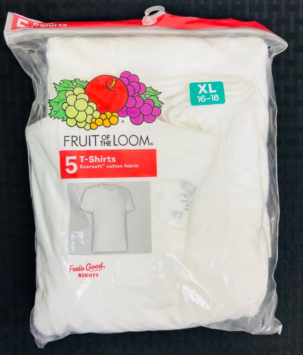 Fruit of the Loom 5-Pack Boys' White Crew Neck T-Shirts, XL (16-18)